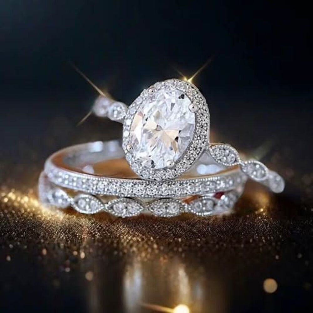 New 18k white gold filled with lab created diamonds wedding ring set
